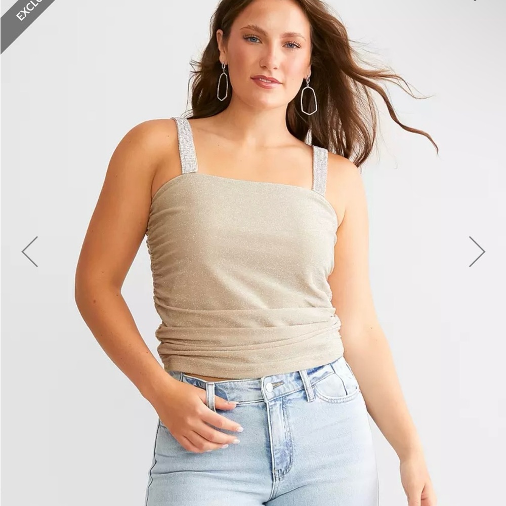 Rhinestone Metallic Tank top champagne